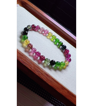 1223F13 exquisite rainbow tourmaline bracelet, size about 7mm, weight 15g, crystal
