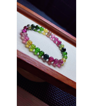 1223F13 exquisite rainbow tourmaline bracelet, size about 7mm, weight 15g, crystal
