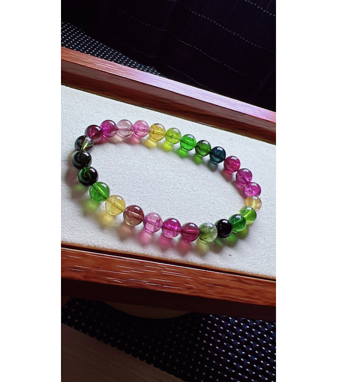 1223F13 exquisite rainbow tourmaline bracelet, size about 7mm, weight 15g, crystal