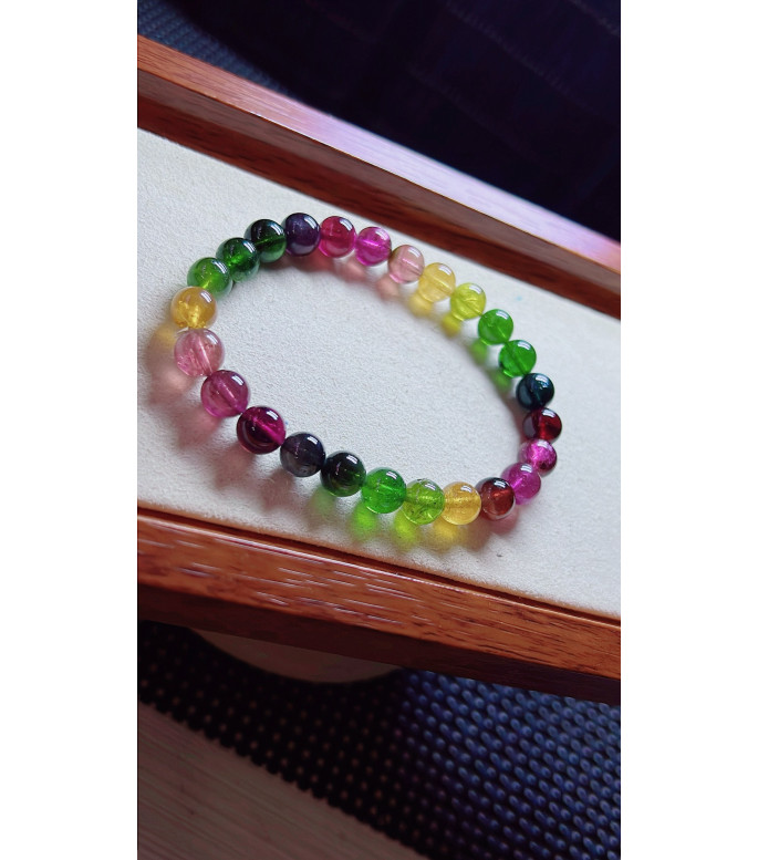 1223F12 exquisite rainbow tourmaline bracelet, size about 7.5mm, weight 17.6 grams