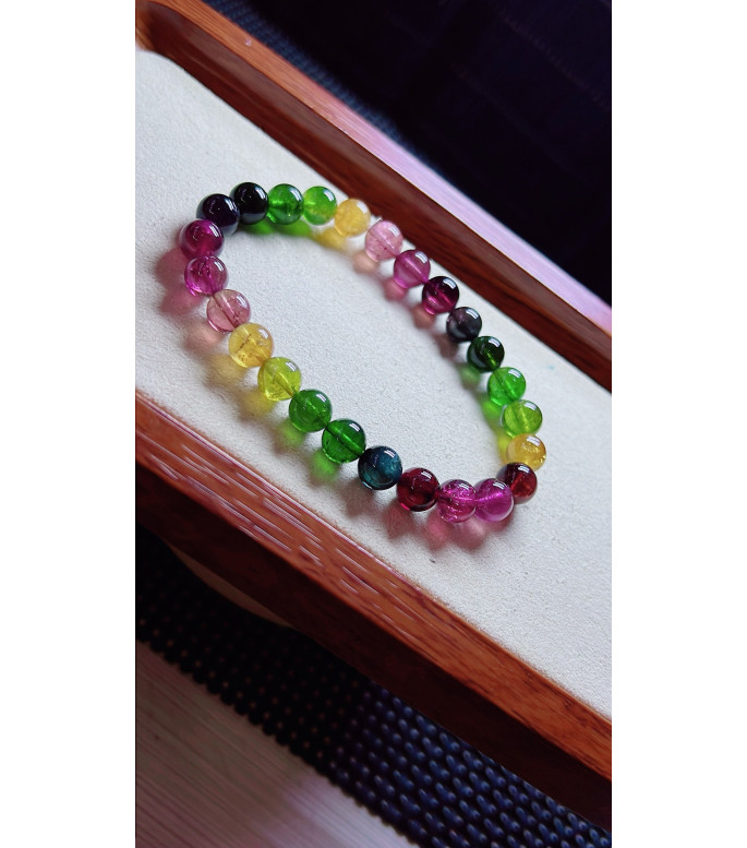 1223F12 exquisite rainbow tourmaline bracelet, size about 7.5mm, weight 17.6 grams