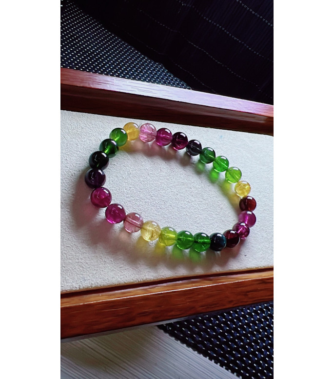 1223F12 exquisite rainbow tourmaline bracelet, size about 7.5mm, weight 17.6 grams