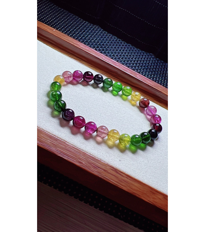 1223F12 exquisite rainbow tourmaline bracelet, size about 7.5mm, weight 17.6 grams