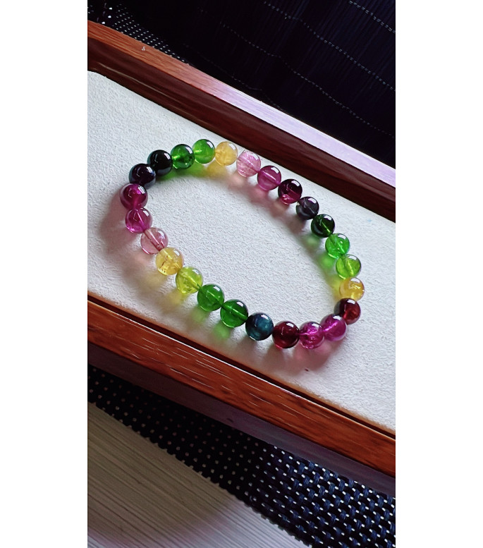 1223F12 exquisite rainbow tourmaline bracelet, size about 7.5mm, weight 17.6 grams
