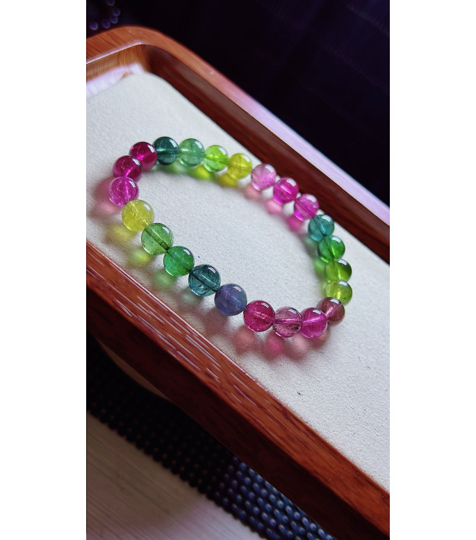 1223F11 exquisite rainbow tourmaline bracelet, size about 8mm, weight 20.4 grams, crystal
