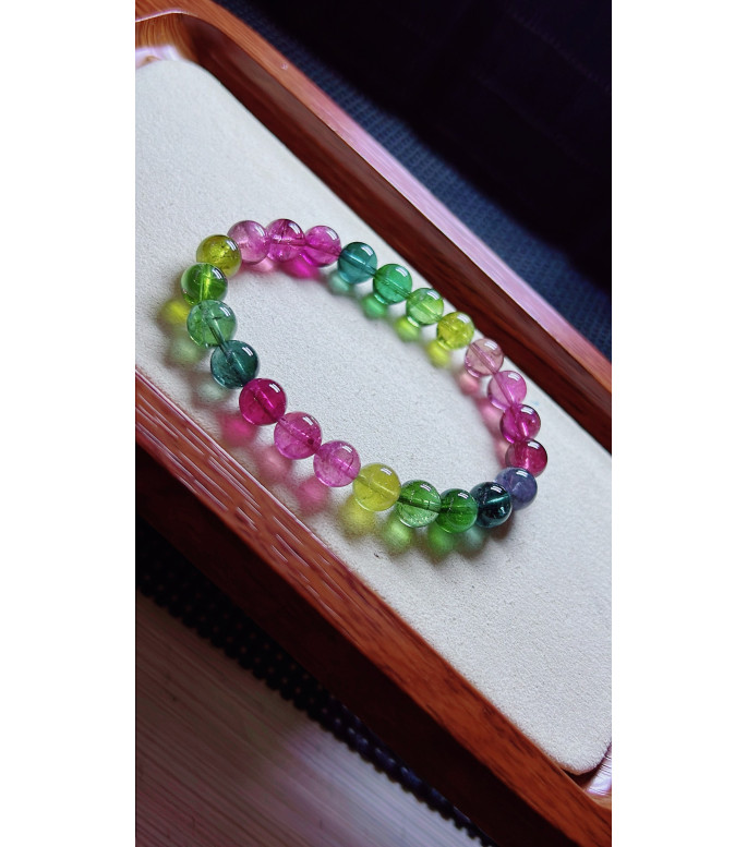 1223F11 exquisite rainbow tourmaline bracelet, size about 8mm, weight 20.4 grams, crystal