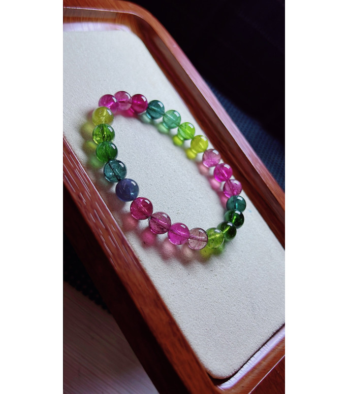1223F11 exquisite rainbow tourmaline bracelet, size about 8mm, weight 20.4 grams, crystal