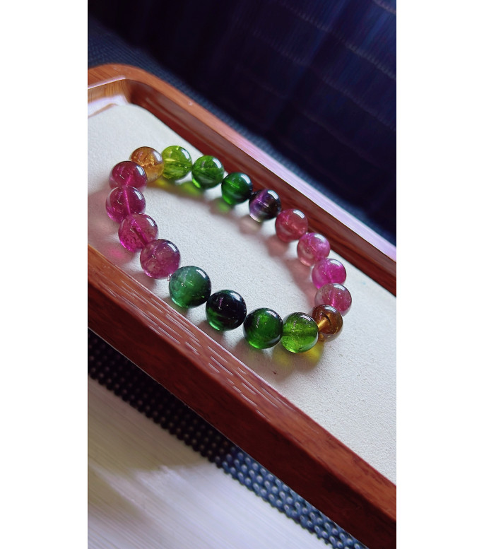1223F10 exquisite thick colored rainbow tourmaline bracelet, size about 11mm, weight 40.4