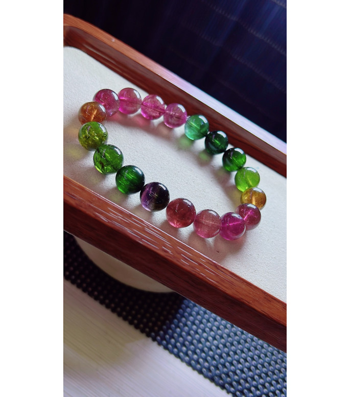 1223F10 exquisite thick colored rainbow tourmaline bracelet, size about 11mm, weight 40.4