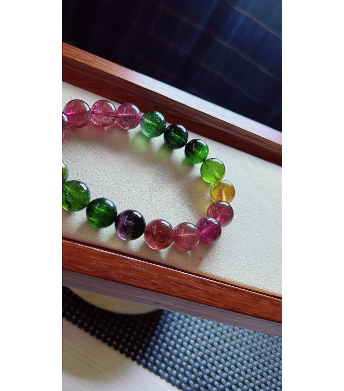 1223F10 exquisite thick colored rainbow tourmaline bracelet, size about 11mm, weight 40.4