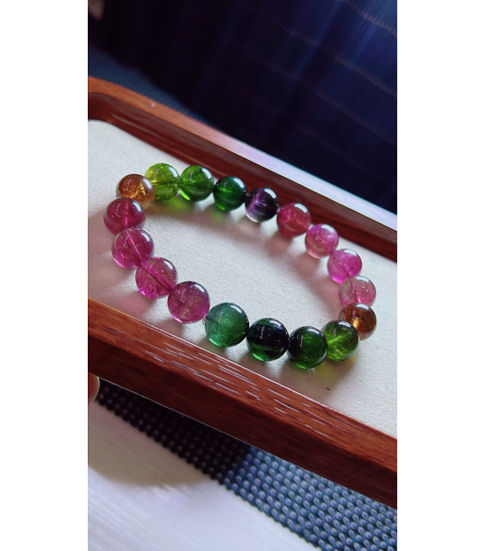 1223F10 exquisite thick colored rainbow tourmaline bracelet, size about 11mm, weight 40.4