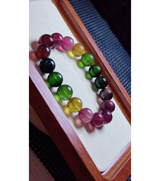 1223F9 exquisite thick colored rainbow tourmaline bracelet, size about 12mm, weight