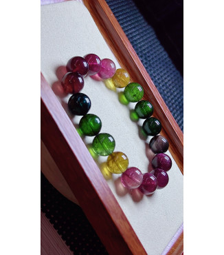 1223F9 exquisite thick colored rainbow tourmaline bracelet, size about 12mm, weight