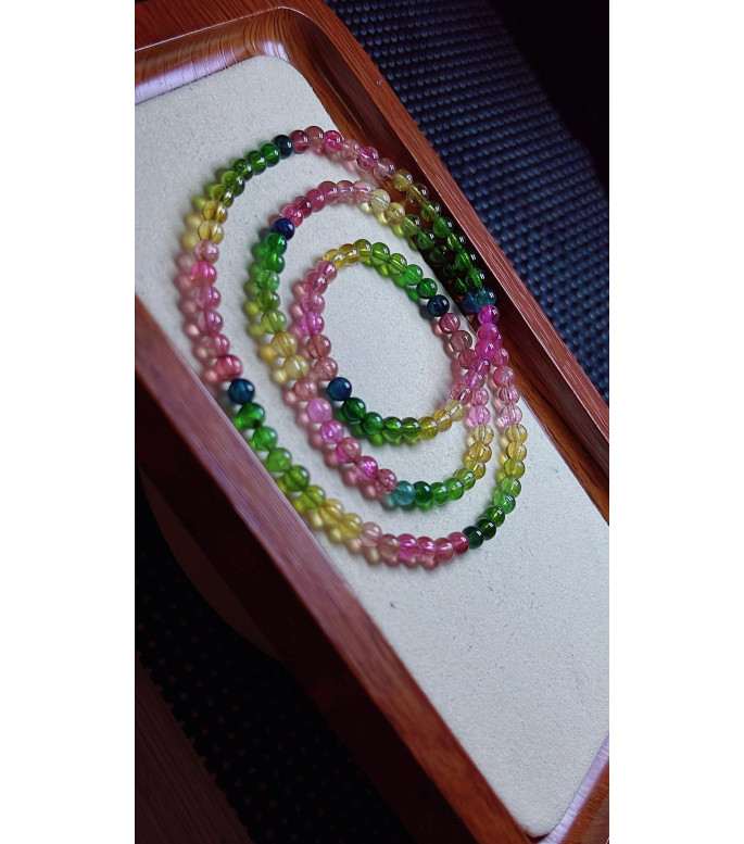 1223F6 exquisite rainbow tourmaline three circle bracelet, size about 4.5mm, weight