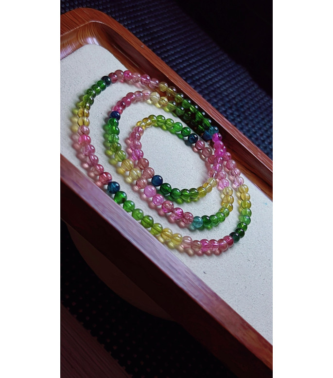 1223F6 exquisite rainbow tourmaline three circle bracelet, size about 4.5mm, weight