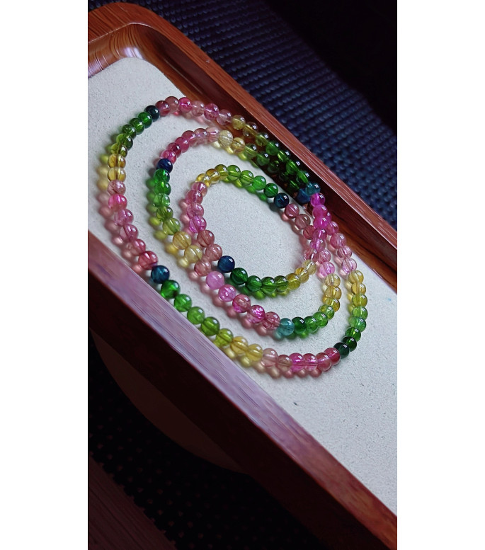 1223F6 exquisite rainbow tourmaline three circle bracelet, size about 4.5mm, weight