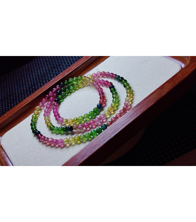 1223F5 exquisite rainbow tourmaline three circle bracelet, size about 4.5mm, weight