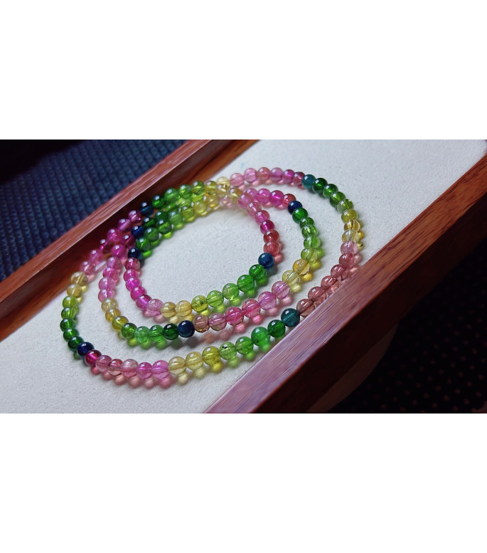 1223F5 exquisite rainbow tourmaline three circle bracelet, size about 4.5mm, weight