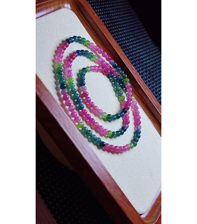 1223F4 exquisite color code tourmaline three circle bracelet, size about 4.3mm, weight