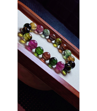 1219F9 exquisite old mine black sugar tourmaline bracelet, size about 11mm, weight 42.9g