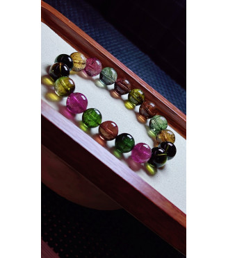 1219F9 exquisite old mine black sugar tourmaline bracelet, size about 11mm, weight 42.9g