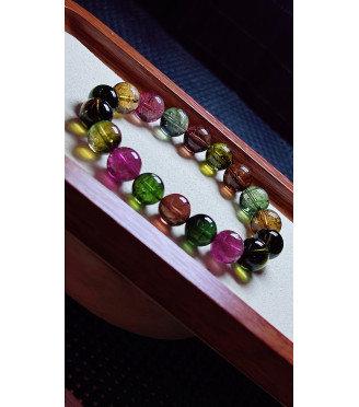 1219F9 exquisite old mine black sugar tourmaline bracelet, size about 11mm, weight 42.9g