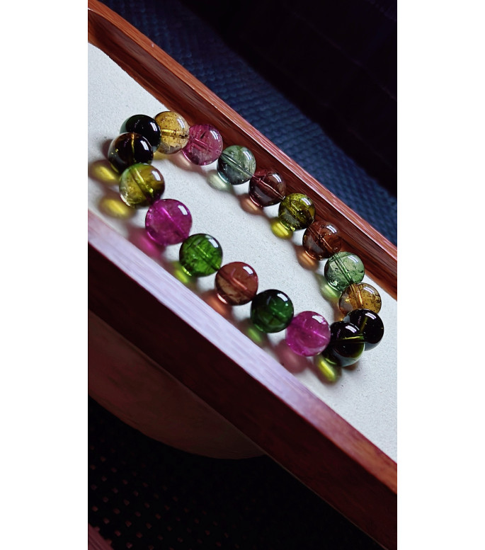 1219F9 exquisite old mine black sugar tourmaline bracelet, size about 11mm, weight 42.9g