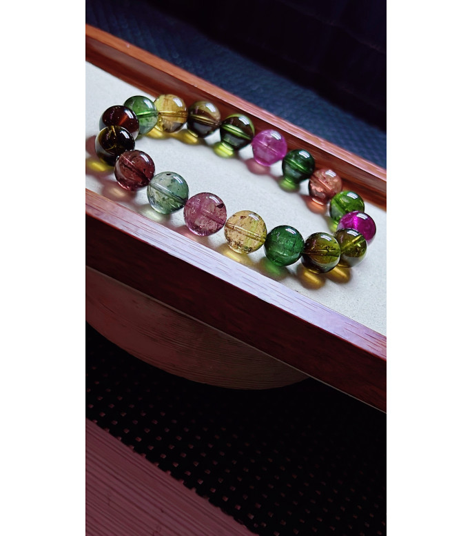 1219F9 exquisite old mine black sugar tourmaline bracelet, size about 11mm, weight 42.9g