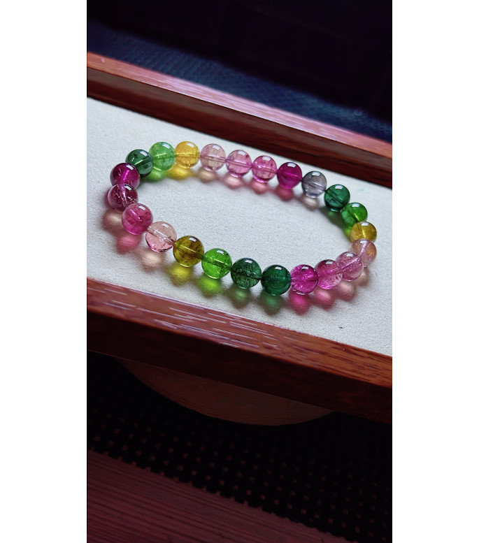 1219F13 exquisite rainbow tourmaline bracelet, size about 8mm, weight 19 grams, crystal
