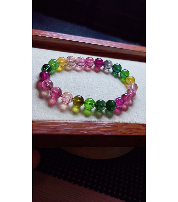 1219F13 exquisite rainbow tourmaline bracelet, size about 8mm, weight 19 grams, crystal