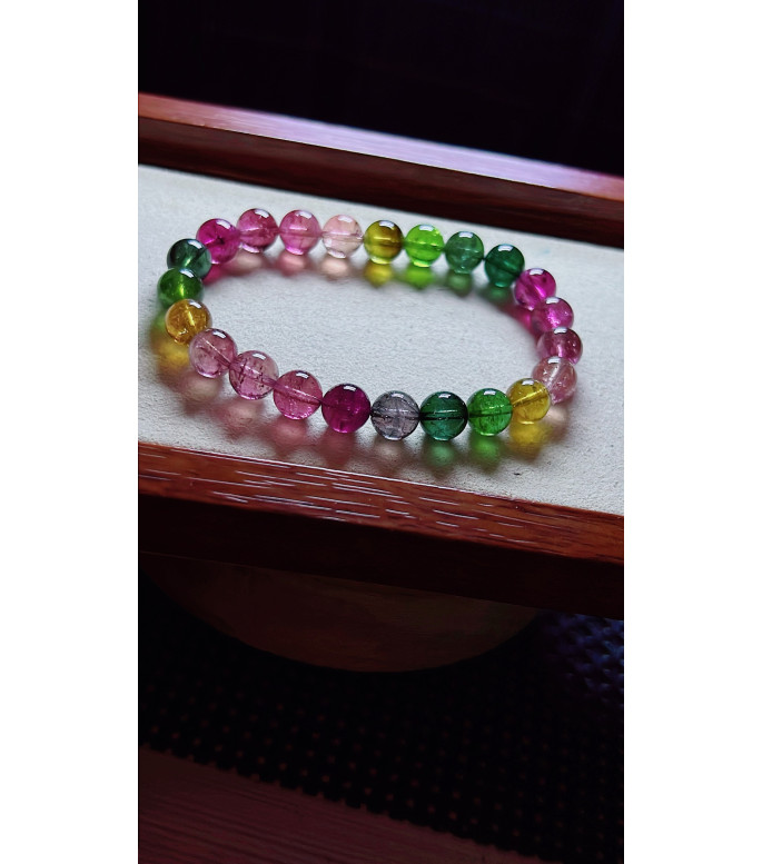 1219F13 exquisite rainbow tourmaline bracelet, size about 8mm, weight 19 grams, crystal
