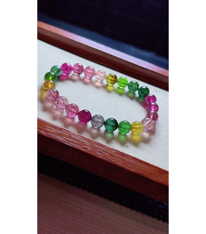 1219F13 exquisite rainbow tourmaline bracelet, size about 8mm, weight 19 grams, crystal