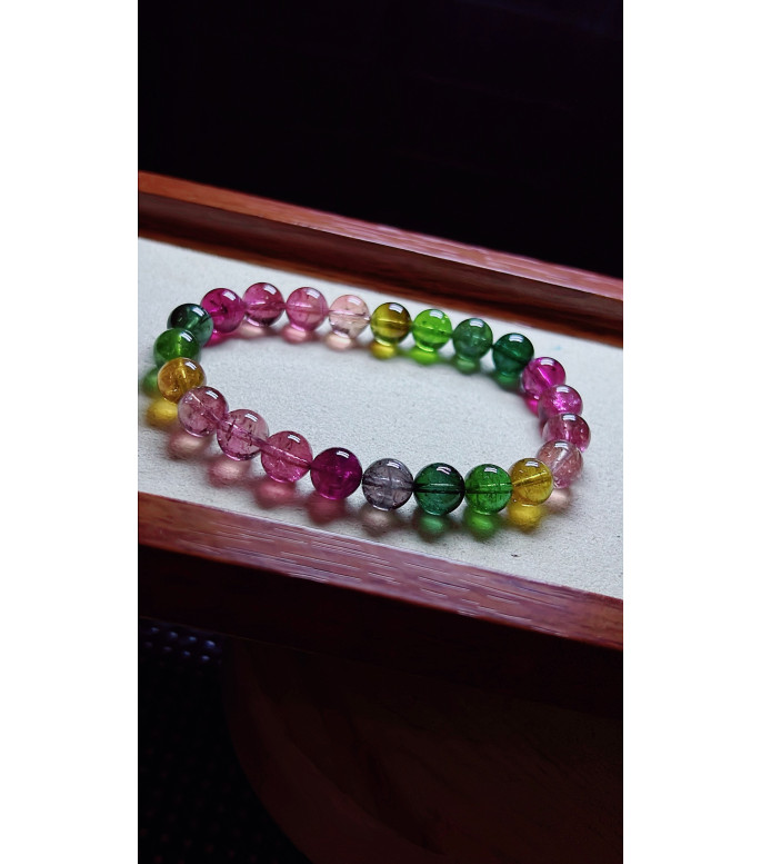 1219F13 exquisite rainbow tourmaline bracelet, size about 8mm, weight 19 grams, crystal