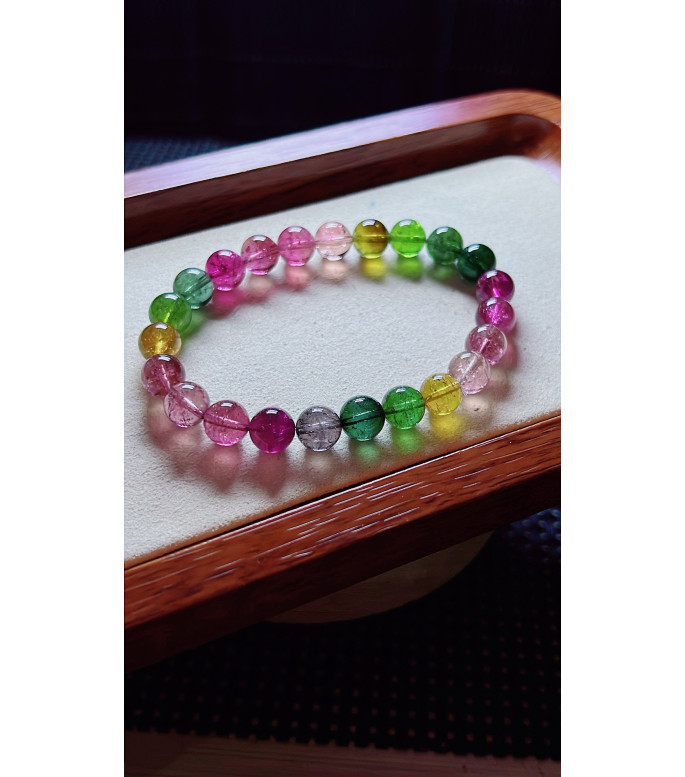 1219F13 exquisite rainbow tourmaline bracelet, size about 8mm, weight 19 grams, crystal
