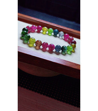 1219F12 exquisite rainbow tourmaline bracelet, size about 9mm, weight 25.4 grams, crystal