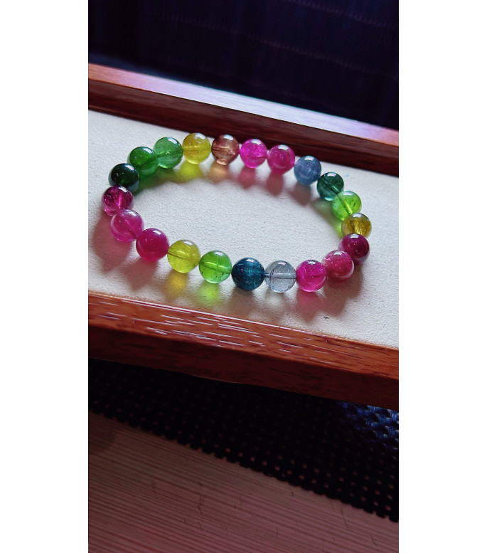 1219F12 exquisite rainbow tourmaline bracelet, size about 9mm, weight 25.4 grams, crystal