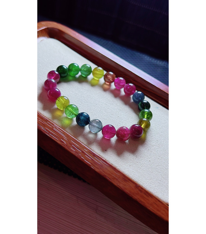 1219F12 exquisite rainbow tourmaline bracelet, size about 9mm, weight 25.4 grams, crystal