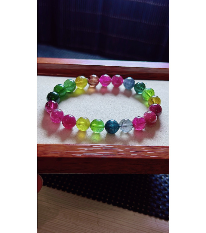 1219F12 exquisite rainbow tourmaline bracelet, size about 9mm, weight 25.4 grams, crystal