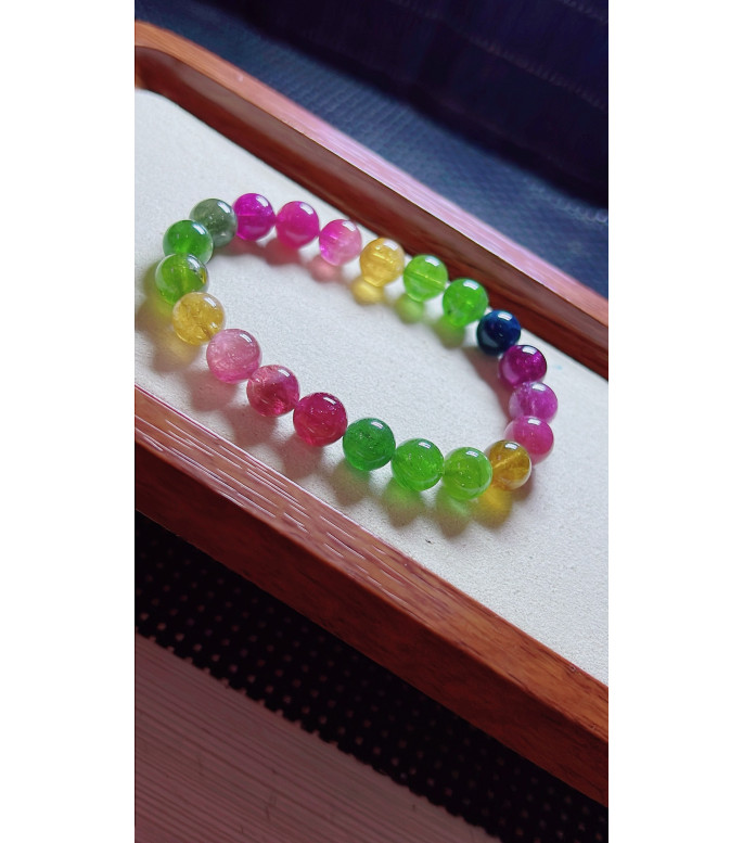 1219F11 exquisite rainbow tourmaline bracelet, size about 9.2mm, weight 25.8g, crystal