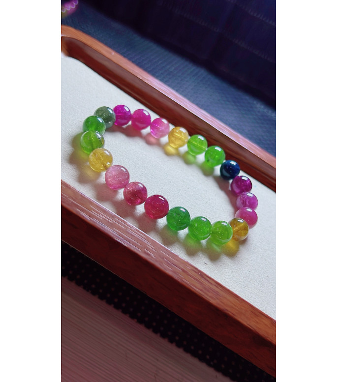 1219F11 exquisite rainbow tourmaline bracelet, size about 9.2mm, weight 25.8g, crystal