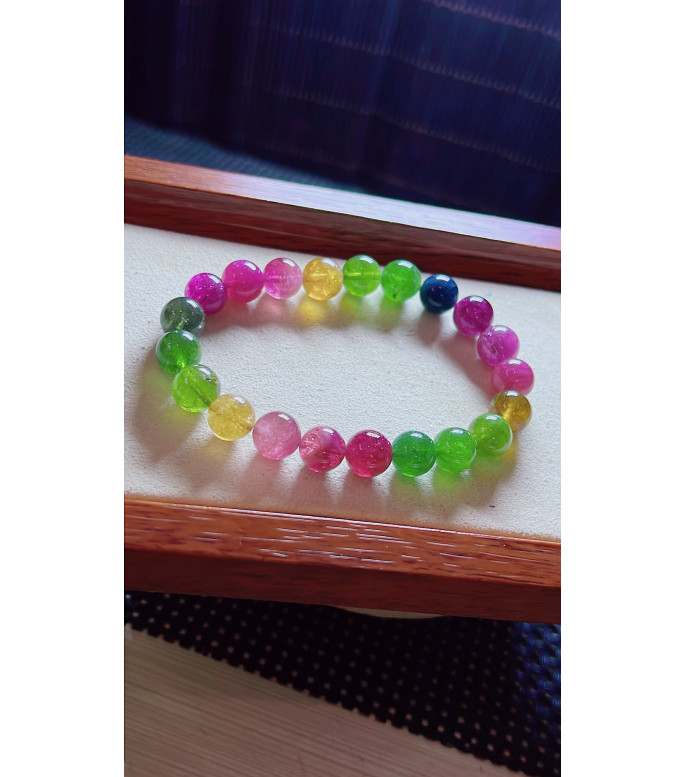 1219F11 exquisite rainbow tourmaline bracelet, size about 9.2mm, weight 25.8g, crystal