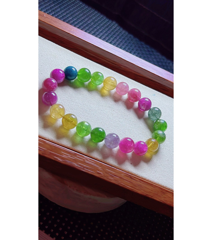 1219F10 exquisite rainbow tourmaline bracelet, size about 9.2mm, weight 26.6g