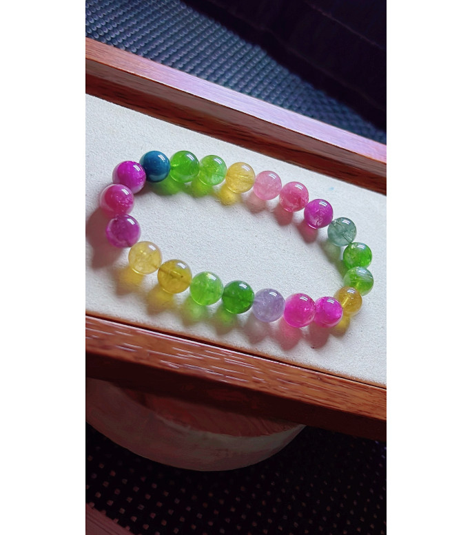 1219F10 exquisite rainbow tourmaline bracelet, size about 9.2mm, weight 26.6g