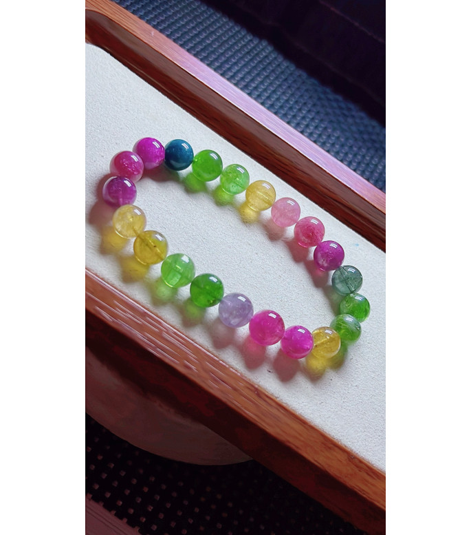 1219F10 exquisite rainbow tourmaline bracelet, size about 9.2mm, weight 26.6g