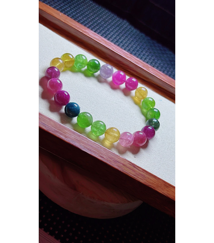 1219F10 exquisite rainbow tourmaline bracelet, size about 9.2mm, weight 26.6g