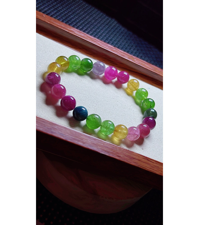 1219F10 exquisite rainbow tourmaline bracelet, size about 9.2mm, weight 26.6g