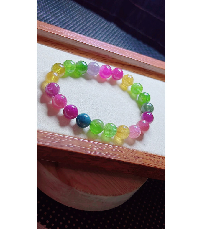 1219F10 exquisite rainbow tourmaline bracelet, size about 9.2mm, weight 26.6g