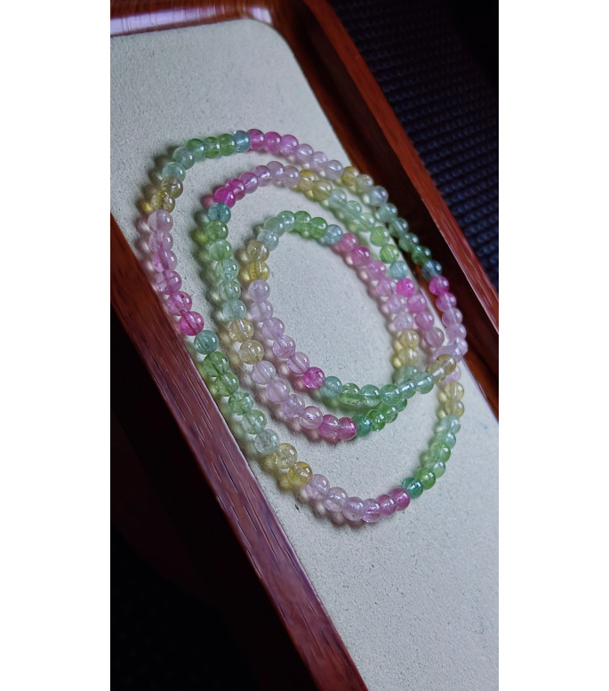1219F4 exquisite Macaron tourmaline three circle bracelet, size about 4.5mm, weight 17.7