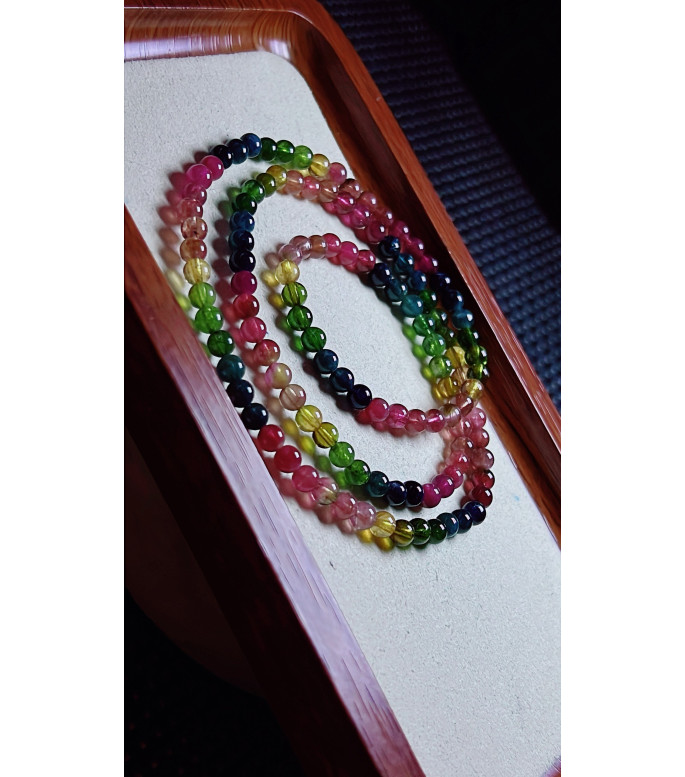 1219F2 exquisite and vibrant rainbow tourmaline three circle bracelet, size about 4.7mm