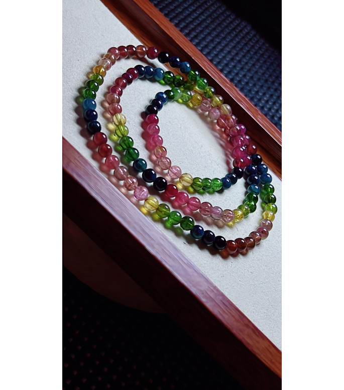 1219F1 exquisite and vibrant rainbow tourmaline three circle bracelet, size about 4.7mm